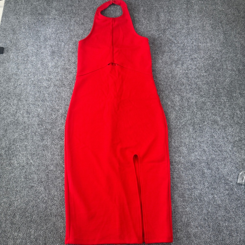 CAD Dress Halter Cutout Back Slit Red Textured Crepe Size S NWT Y2K